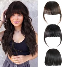 Clip In Human Hair Bang Wispy Air Bangs Front Fringe Clip in Hair Extensions US