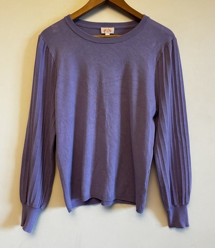 Leona Edmiston Ladies Jumper Size M Purple Puff Long Sleeve Ribbed Knit Classic