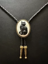 Vintage Cameo Black Cat Bolo Tie for Men Wedding Necklace Western Cowboy Necktie