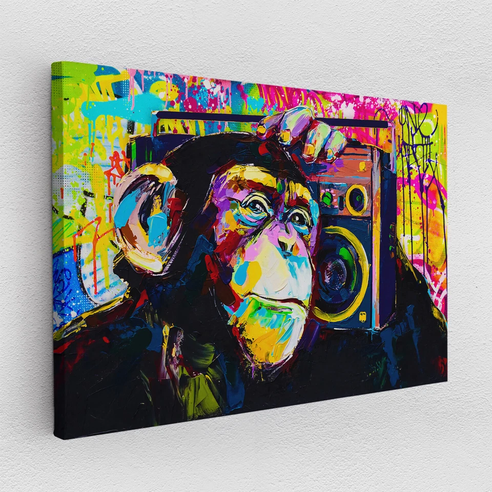 Leinwandbild Poster Acryl Glas Pop-Art Affe Musik Street-Art bunt - Bild 1 von 4