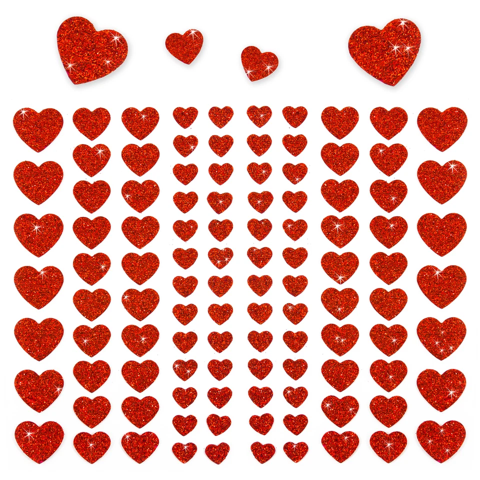 106 Herz Aufkleber mit Glitzer Effekt in Rot Herzen Sticker Scrapbooking Deko
