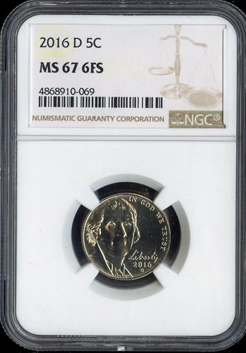 2016 D Jefferson Nickel 5C NGC MS67 FS Quality