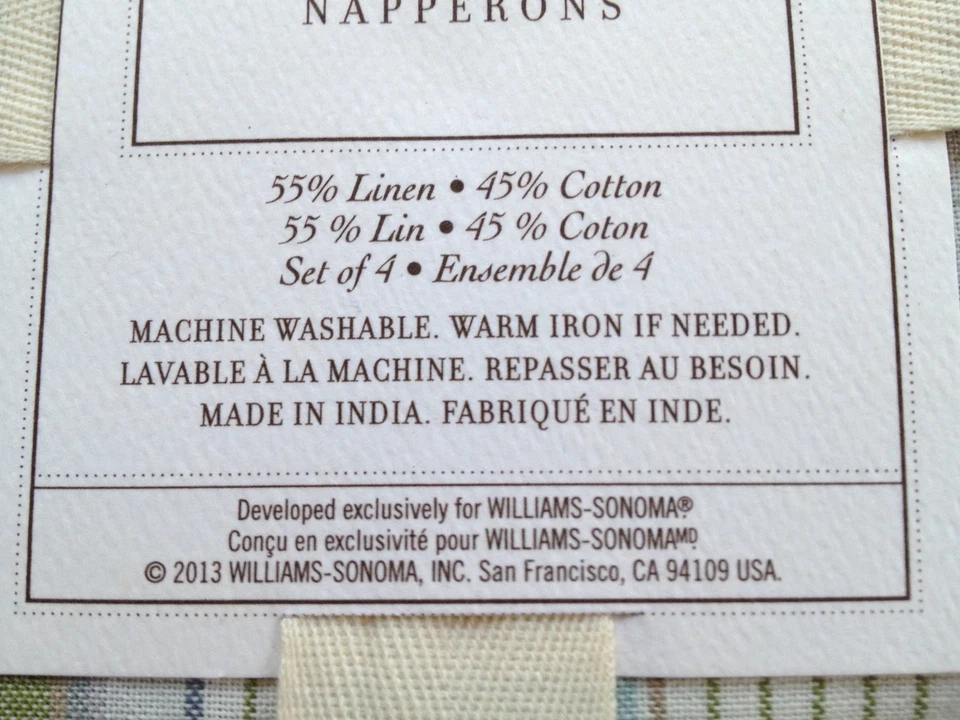 Williams Sonoma Capri Stripe Place Mats Sage Green Linen Cotton Set of 4 - Image 4 of 4