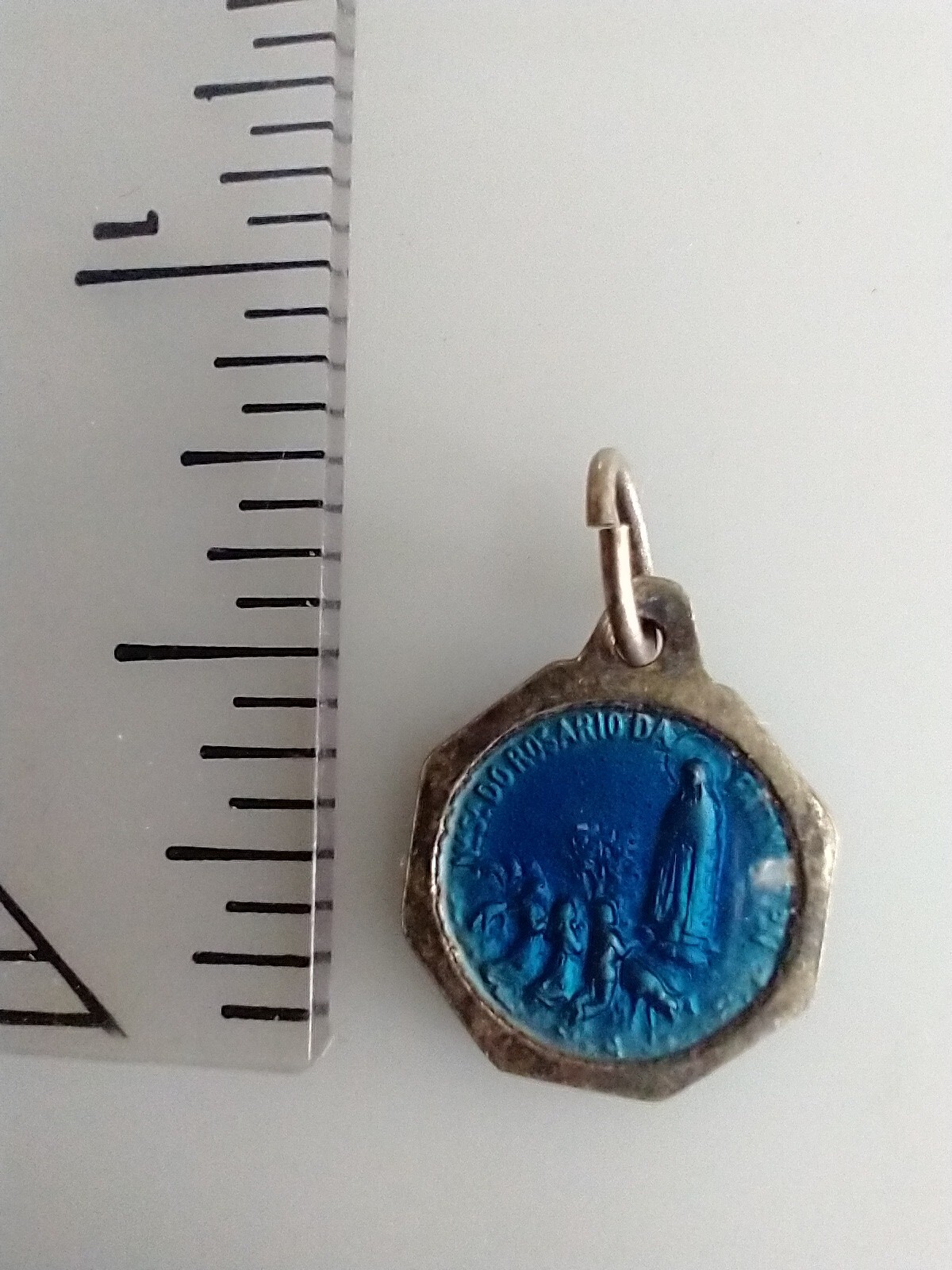 Vintage Catholic Blue Enamel Our Lady of Lourdes Small Religious Medal ...