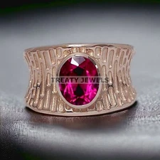 Ruby Oval Cut With 925 Sterling Silver Gold Plated Ring For Men's #A22 *