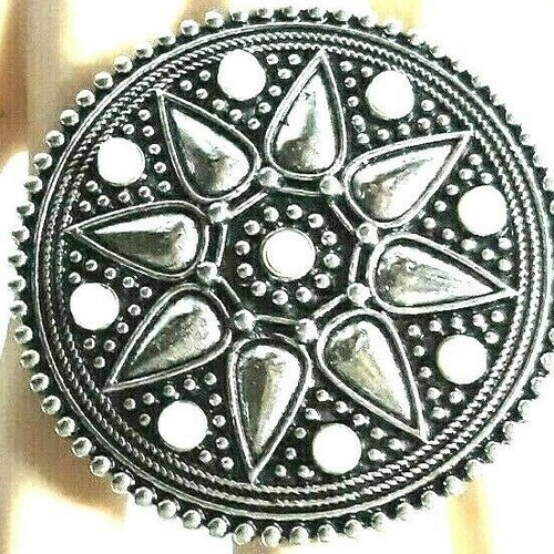 Bague Style Bouclier Ancien - Métal Plaqué Argent Et Petites Perles - G.s.nickel - Neuf Avec étiquettes