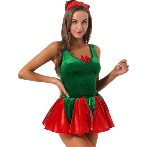 Women's Striped Tutu Candy Cane Dress Christmas Santa Dress Costume with Gloves - Picture 34 of 40