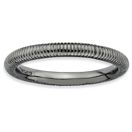 Sterling Silver Stackable Expressions Black Plated Textured Ring Sizes 5 to 10 - Picture 9 of 10