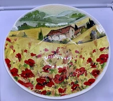 Effetti d’ Arte 15” Italy Serving Bowl Handmade Poppy Flowers Country Site Scene