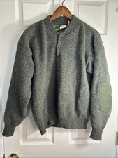 Cabelas Wool Gore Windstopper Henley Sweater Men  s Medium Olive Elbow Patch Hole
