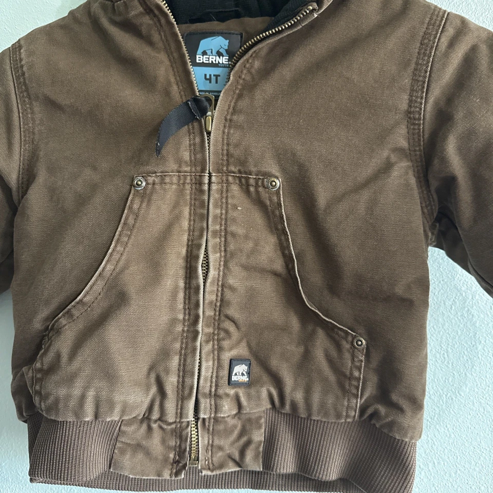 Chaqueta Abrigo de Trabajo BERNE Marrón Niño Pequeño Talla 4T - Duradera y Cálida - Usada en Excelente Condición Foto 2 de 4