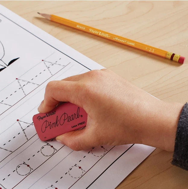 PACK DE 2 gomas de borrar PAPER MATE rosa perla Lg 3 unidades, resistentes a manchas (6 en total) Foto 4 de 4