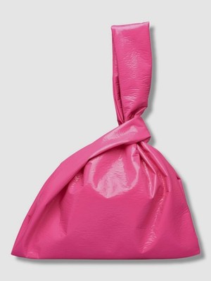 $385 Nanushka Women's Pink Jen Crinkled Vegan Stretch Leather Tote Bag