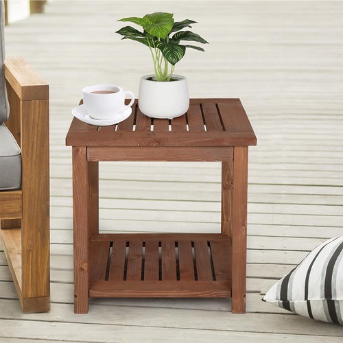 Square Coffee Drinks Side Table Wooden Indoor Outdoor Garden Patio Furniture UK - Picture 1 of 8