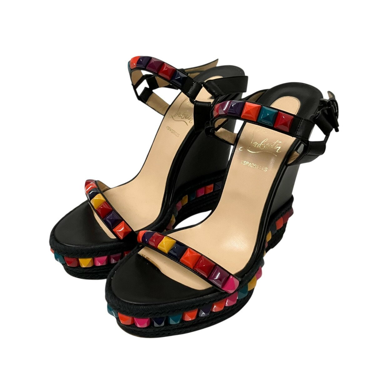 Christian Louboutin Sandals Shoes Studs EU 38 US 8 Black Authentic