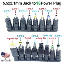 16Pcs 5.5x2.1mm Laptop Universal DC Power Jack Set Charger AC DC Adapter Plug
