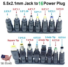 16Pcs 5.5x2.1mm Laptop Universal DC Power Jack Set Charger AC DC Adapter Plug