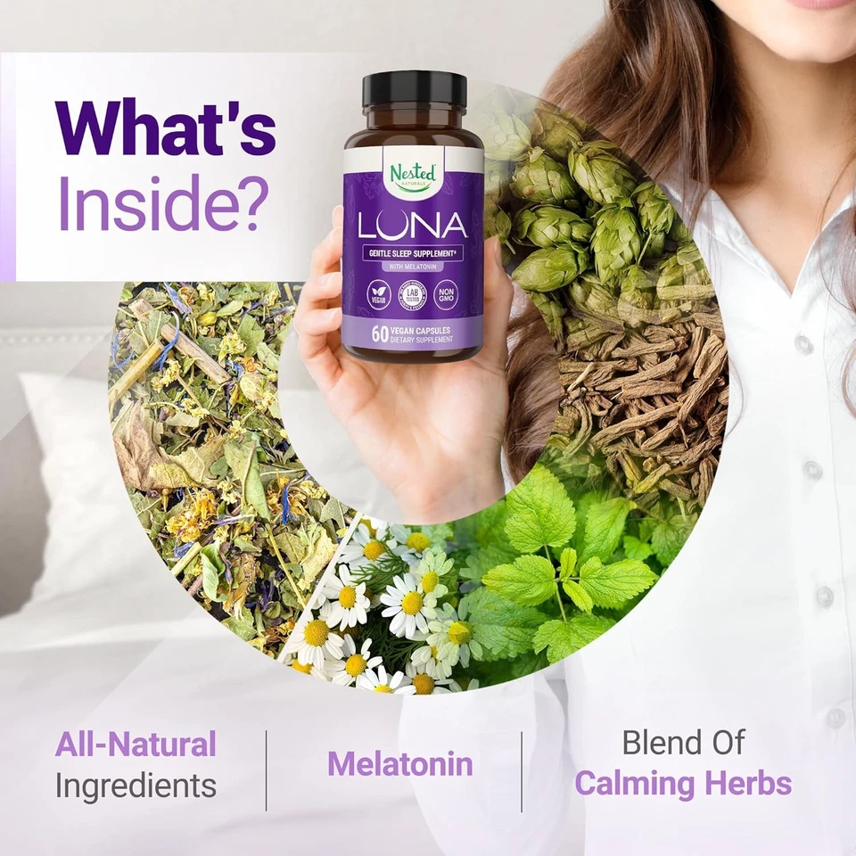 Nested Naturals Luna Sleep Aid - Pastillas para dormir naturales sin formación de hábito...  Foto 4 de 4