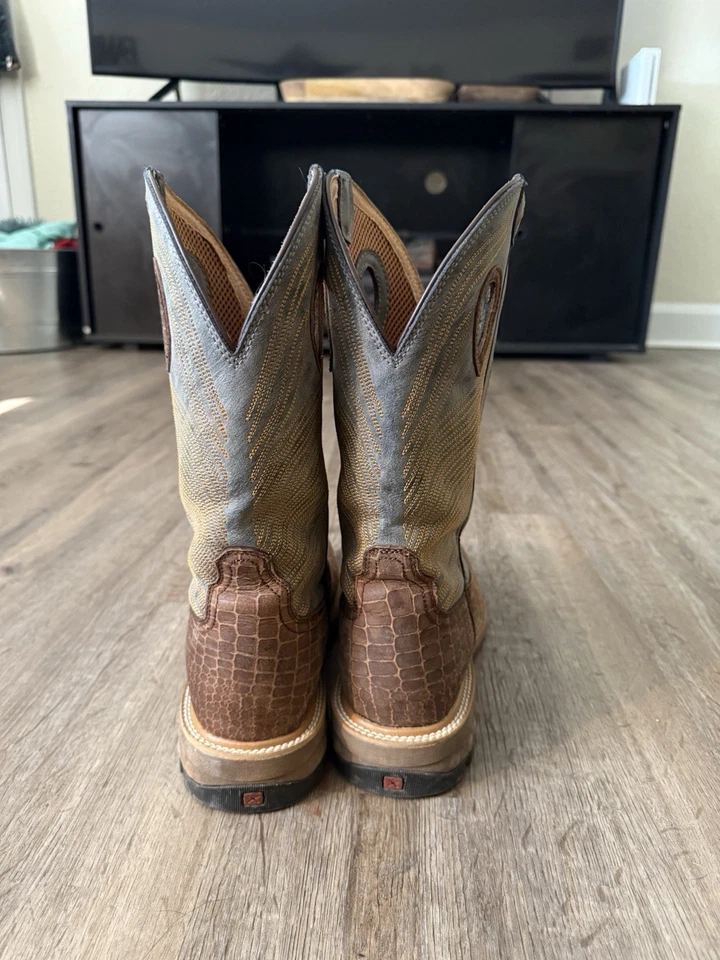 TWISTED X MENS BROWN CAIMAN AND GRAY CELL STRETCH SQUARE COMPOSITE TOE WORK BOOT - Image 3 of 4