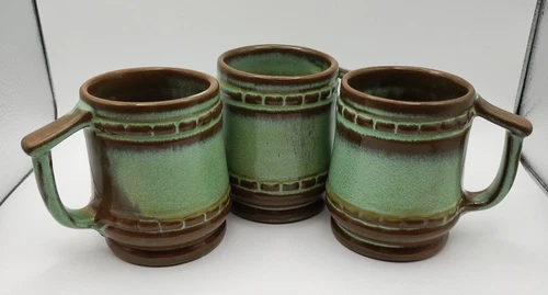 Frankoma Pottery C10 Plainsman Prairie Green Brown Coffee Tea Mug Cup (3) MCM