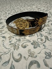 VERSACE Gold/Black Heritage Medusa Buckle Reversible Leather Belt Sz 90 or 35''