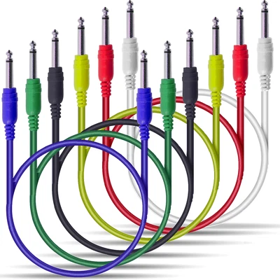 SOUNDLAB Classic Audio Patch Lead Set 6.3mm Mono Jack Plug 6pcs Coloured 0.3m