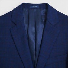 Stafford Sport Coat 42R Blue Plaid Wool Blend Travel Stretch Dual Vent 2 Button