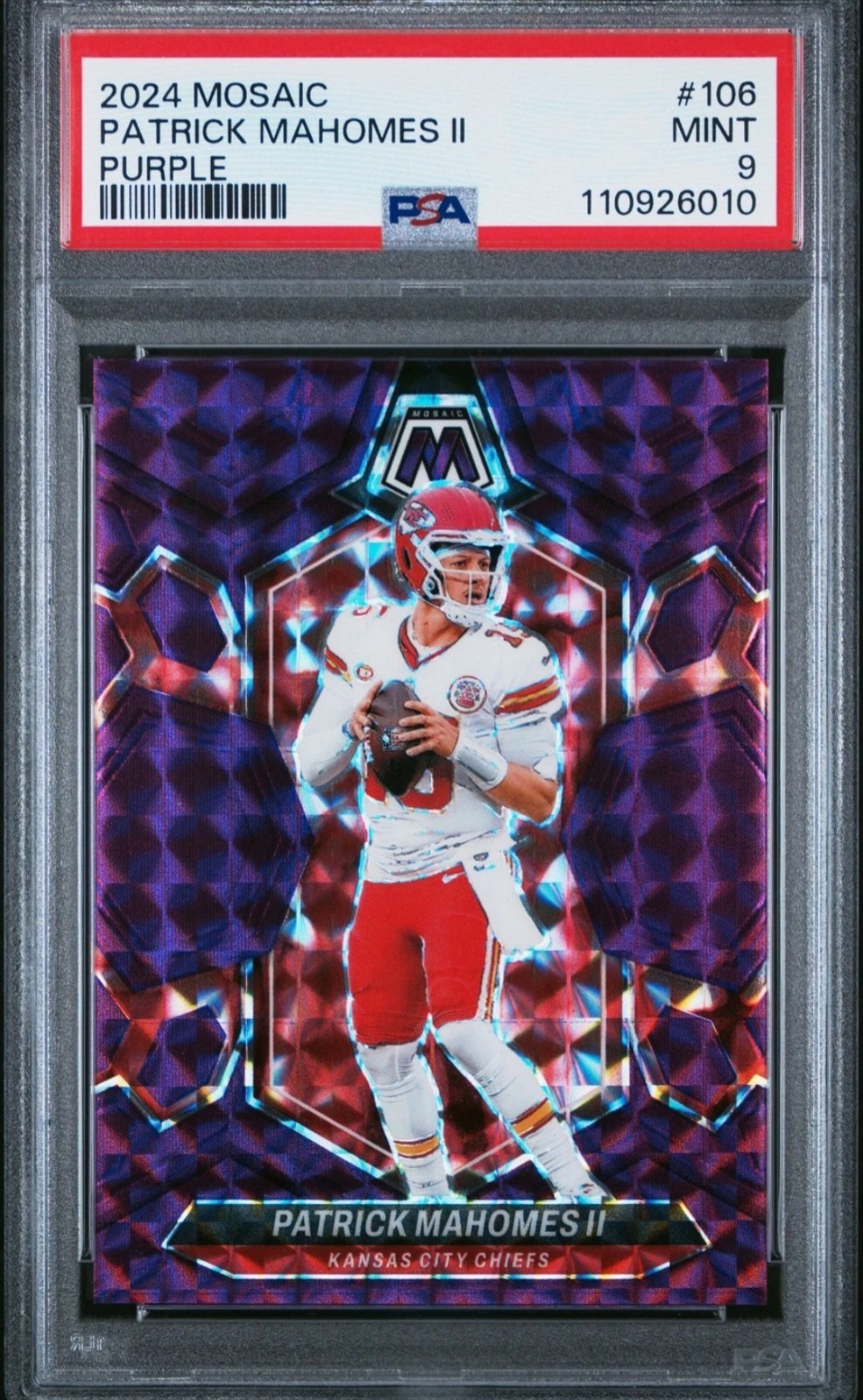 Patrick Mahomes PSA 9 PANINI 2024 MOSAIC PURPLE #106 KANSAS CITY CHIEFS #'d /49