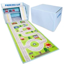 Toy Car Garage Box with Play Mat – Kids' Racecar Storage Basket, Stackable an...