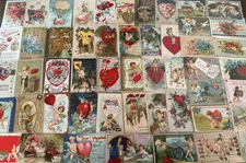 Huge Quality Lot of 52 ~Antique Valentine's Day Postcards~Cupids~Children~Hearts