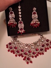 New Without Tags Indian/Pakistani Red gold Kundan set 3 piece