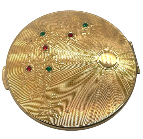 Fabulous Vintage Kigu Powder Compact, Sunshine & "Jeweled" Flowers Design - 第 1/4 張圖片