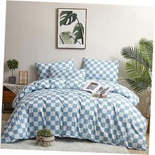 Blue and White Plaid Comforter Set Queen Blue Queen 90" 90"-Comforter 3-blue