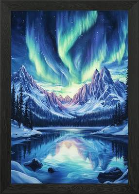 Aurora Borealis Bergsee Gerahmtes Wandbild Poster Leinwanddruck Bild