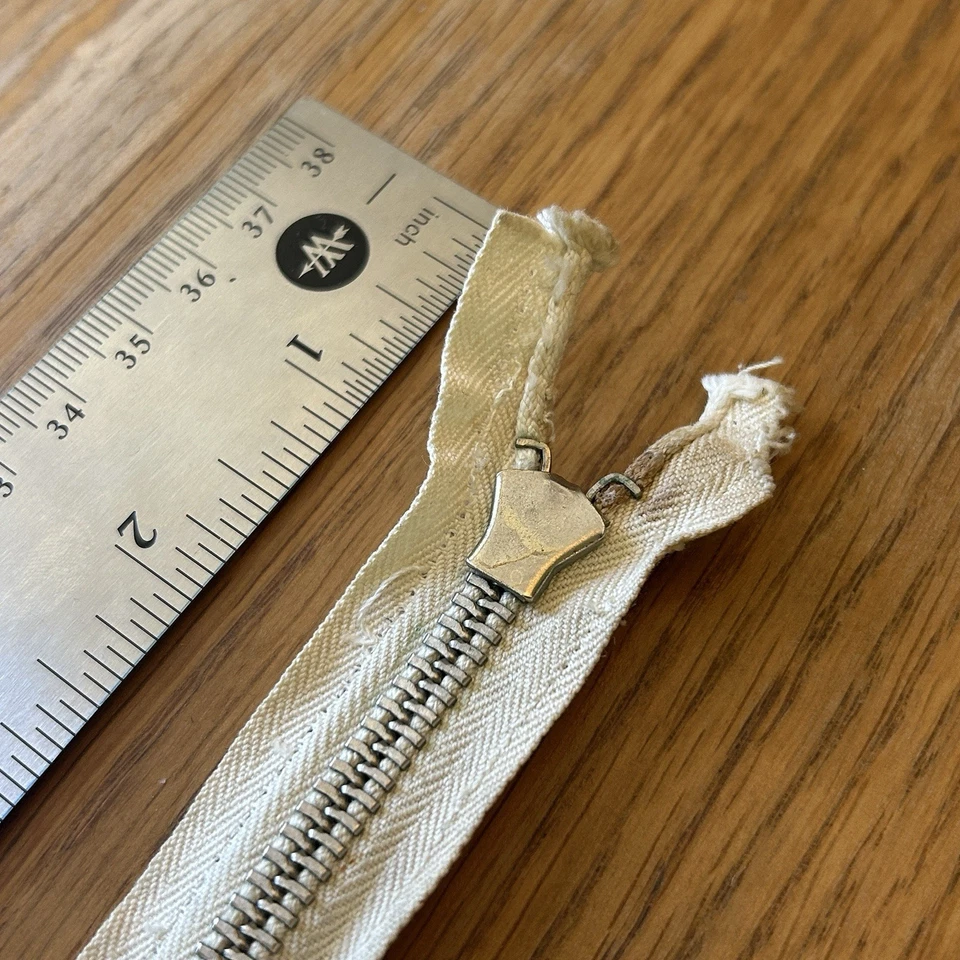 Vtg 30s TALON 1936 Zipper Closed End Heavy Duty No.5 8-3/8” Nickel Metal WHITE - Image 4 of 4