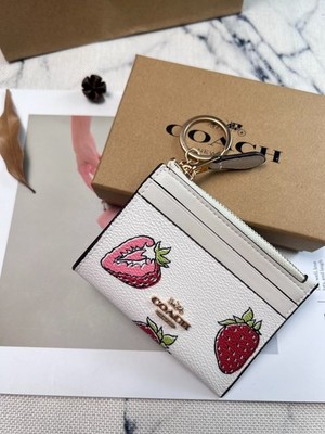 Coach Mini Skinny ID Wallet CAR17 Strawberry White Red Leather