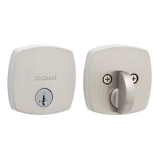 Midtown Satin Nickel Single Cylinder Single Side Deadbolt with Soft Modern Rose