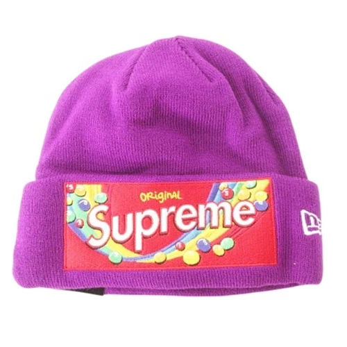 Supreme x Skittles New Era avec étiquette 24FW bonnet tricot pop violet occasion 5416db6