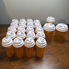 Lot 23 Empty Amber Prescription Rx Pill Bottles Art Craft Storage Props Organize