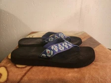 Reef Womens sz 10 Blue Embroidered Slip On Thong Flipflop Sandals #43