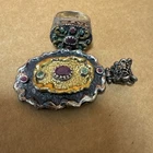 Sterling silver vintage oxidized 2 tone ruby & emerald pendant And Ring  30g