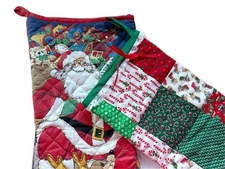 Vintage Set CHRISTMAS STOCKINGS Traditional Santa Claus Candy Cane Deer Quilted