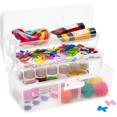 BRIGHT CREATIONS Art & Craft Storage Box with Handle, Plastic Sewing Organizer with 2 Trays