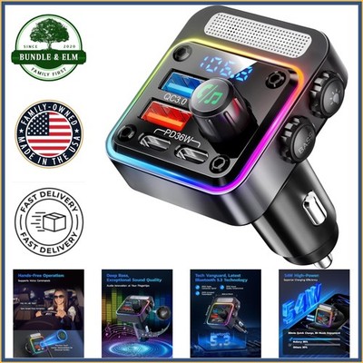 54W Bluetooth Car Adapter with 4-Port Fast Charging and Deep Bass Audio