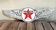 Texaco Wings Die Cut 23"  x 7" Licensed Embossed Aluminum Sign Made In USA New!