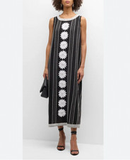 La Vie Style House Dress Womens One Size Black Beaded Floral Kaftan Maxi Daisy