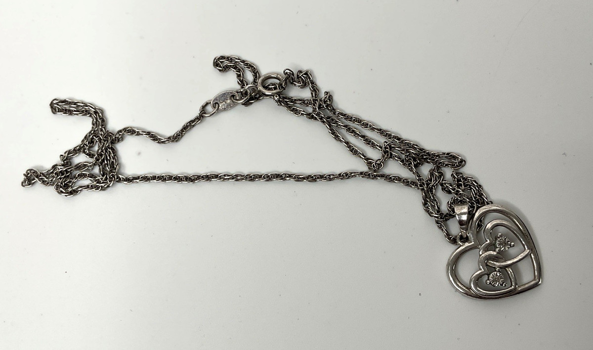 Sterling Silver 925 AU Triple Heart Diamond Pendant Necklace 349 View 4