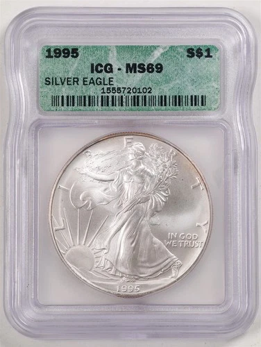 1995 1oz Silver American Eagle MS69 ICG 1555720102