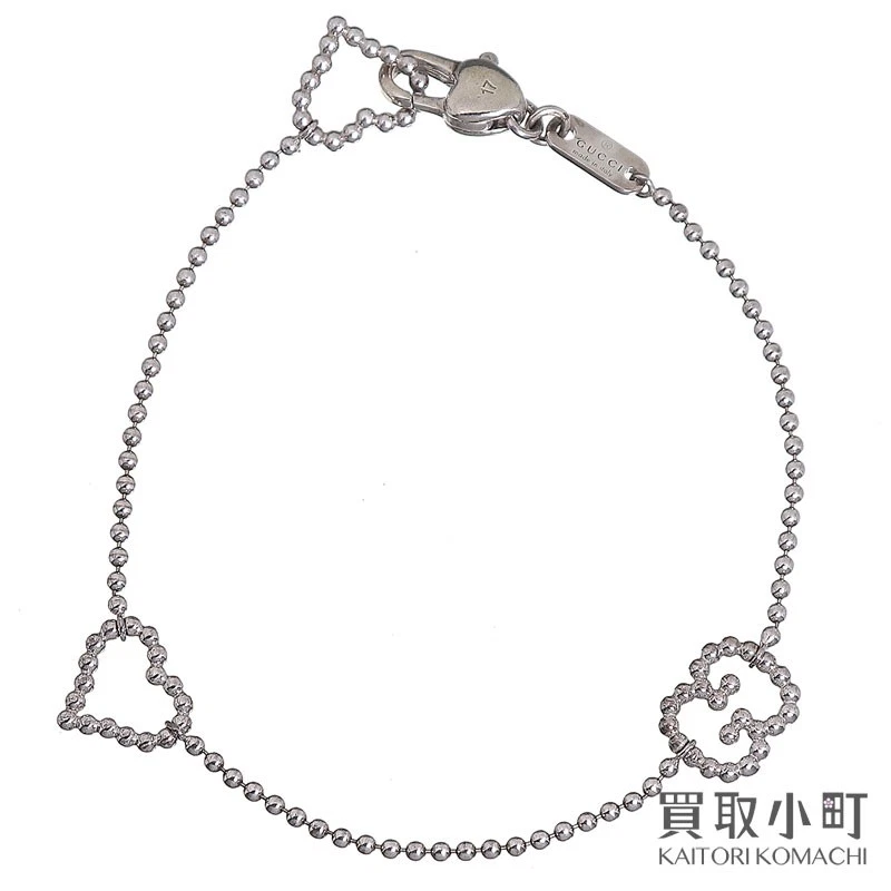 Y0710 Bracciale Gucci Doppio G Cuore Argento Catena Sfera 17cm SV925 Gioielli