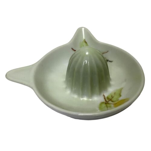 VINTAGE LEMON JUICER HAND PAINTED LEMONS LEAVES CREAM COLOR CERAMIC SIGNED - Picture 3 of 6